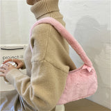Faux Fur Women's Underarm Bag Soft Plush Tote Winter Shoulder Bags