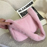 Faux Fur Women's Underarm Bag Soft Plush Tote Winter Shoulder Bags