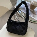 Faux Fur Women's Underarm Bag Soft Plush Tote Winter Shoulder Bags