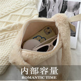 Faux Fur Women's Underarm Bag Soft Plush Tote Winter Shoulder Bags