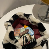 Faux Fur Floral Shoulder Bag Winter Tote Chains