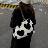 Faux Fur Floral Shoulder Bag Winter Tote Chains