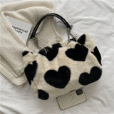 Faux Fur Floral Shoulder Bag Winter Tote Chains