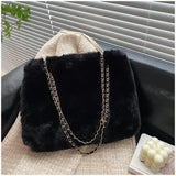 Faux Fur Shoulder Bag Women Plush Casual Sweet Tote Chains Fluffy Bolsa