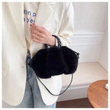 Faux Fur Small Totes With Woven Handle Soft Plush Women's Handbag