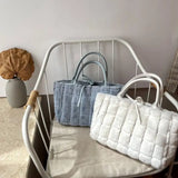 Winter Plaid Soft Tote Bag for Women Fluffy Textures Large Shopper Handbag