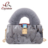 Faux Fur Handle Acrylic Clutch Purse for Women Evening Bag