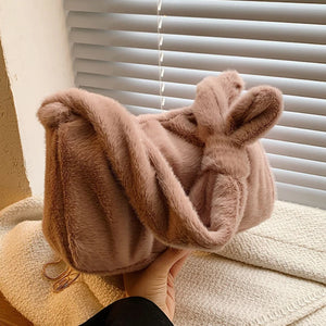 Soft Plush Faux Fur Tote Bag Large Capacity Handbag