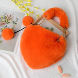 Heart Shaped Shoulder Bag Winter Plush Love Messenger Clutch Purse