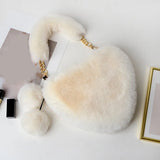Faux Fur Winter Women Handbag Plush Heart Shaped Shoulder Bag