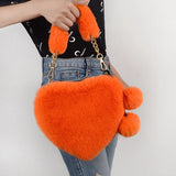 Faux Fur Women Handbag Plush Heart Shoulder Bag Cute Female Clutch Purse