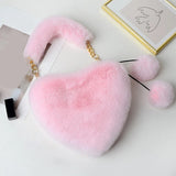 Plush Heart Shaped Shoulder Bag - Faux Fur Winter Women Handbags