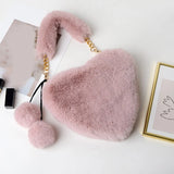 Plush Heart Shaped Shoulder Bag - Faux Fur Winter Women Handbags