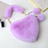 Faux Fur Women Handbag Plush Heart Shoulder Bag Cute Female Clutch Purse