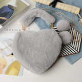 Plush Heart Shaped Shoulder Bag Faux Fur Winter Women Handbag