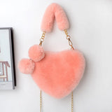 Faux Fur Heart Shaped Shoulder Bag Clutch Purse Love Handbags