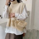 Faux Fur Winter Women Handbags Plush Ladies Heart Shaped Shoulder Bag