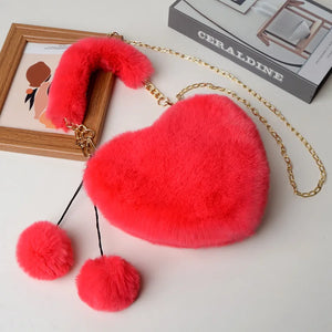 Faux Fur Women Handbags Plush Love Shoulder Bag