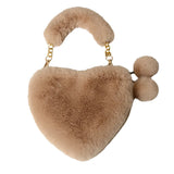 Faux Fur Winter Women Handbags Plush Heart Shaped Shoulder Bag