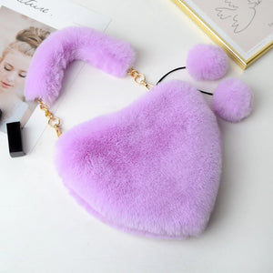 Heart Shaped Faux Fur Shoulder Bag