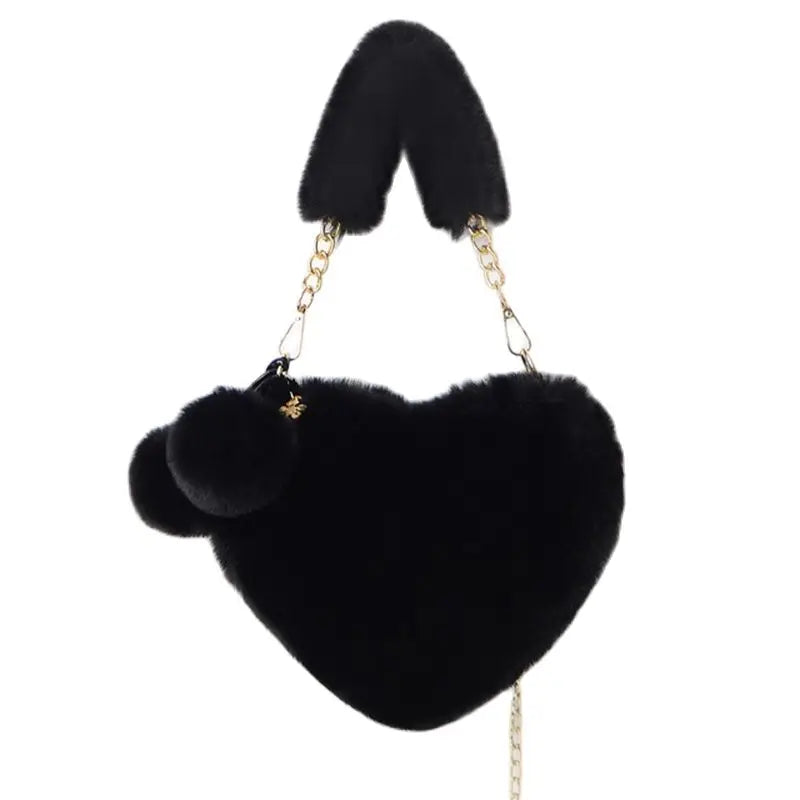 Plush Heart Shaped Shoulder Bag for Winter