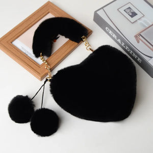 Heart Shaped Faux Fur Winter Shoulder Bag
