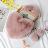 Faux Fur Heart Shaped Shoulder Bag Plush Ladies Handbag