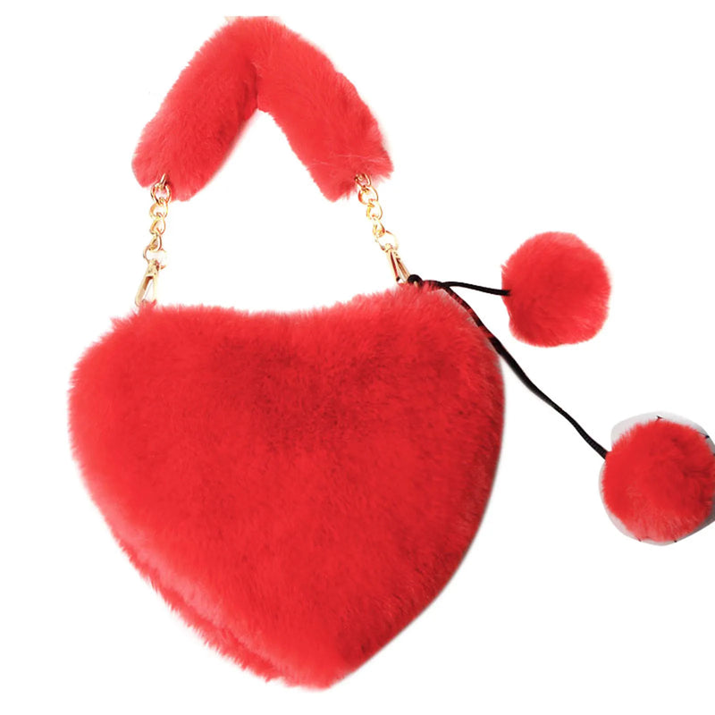 Heart Shaped Faux Fur Shoulder Bag