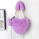 Faux Fur Heart Shaped Shoulder Bag Clutch Purse Love Handbags