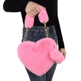Plush Heart Shaped Shoulder Bag for Winter