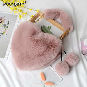 Faux Fur Heart Shaped Shoulder Bag