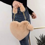 Heart Shaped Faux Fur Shoulder Bag