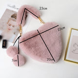 Plush Heart Shaped Shoulder Bag Faux Fur Winter Women Handbag