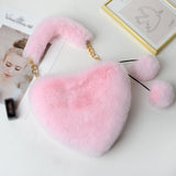 Faux Fur Winter Women Handbags Plush Heart Shaped Shoulder Bag Female Purse