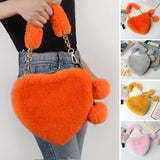 Faux Fur Winter Women Handbags Plush Heart Shaped Shoulder Bag Female Purse