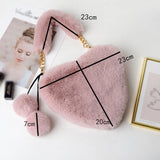 Faux Fur Winter Women Handbags Plush Heart Shaped Shoulder Bag Female Purse