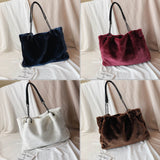 Faux Fur Women Shoulder Bag Casual Plush Lady Tote Handbag Chain Larger Capacity