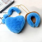 Faux Fur Love Heart Shoulder Bag & Headband Set Winter Chain Handbags