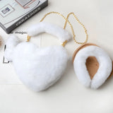 Faux Fur Love Heart Shoulder Bag & Headband Set Winter Chain Handbags