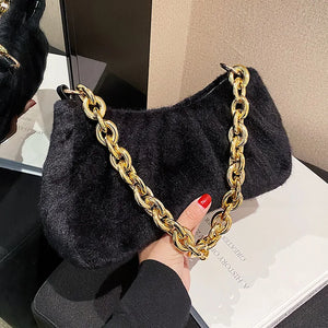 Faux Fur Fluffy Shoulder Bag with Chain Strap