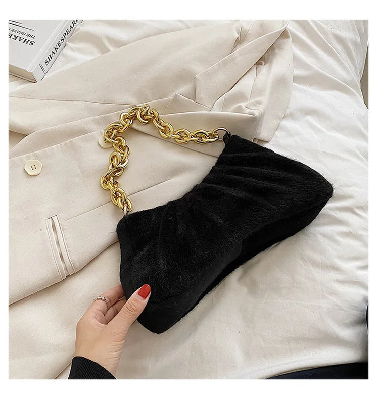 Faux Fur Fluffy Shoulder Bag with Chain Strap