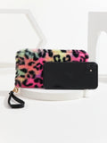 Leopard Plush Fluffy Clutch Long Wallet with Wrist Strap