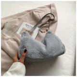 Faux Fur Shoulder Bag Soft Crossbody Winter Solid Handbag