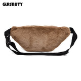 Faux Rabbit Fur Fanny Pack Waist Bag Men Women Travel Plush Hip Bag