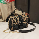 Leopard Print Chain Crossbody Bag Faux Fur Messenger Bag