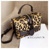 Leopard Print Chain Crossbody Bag Faux Fur Messenger Bag
