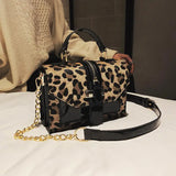 Leopard Print Chain Crossbody Bag Faux Fur Messenger Bag