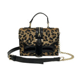 Leopard Print Chain Crossbody Bag Faux Fur Messenger Bag