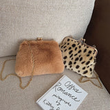 Faux Fur Women's Shoulder Bag Metal Chain Strap Messenger Bag