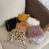 Faux Fur Women's Shoulder Bag Metal Chain Strap Messenger Bag